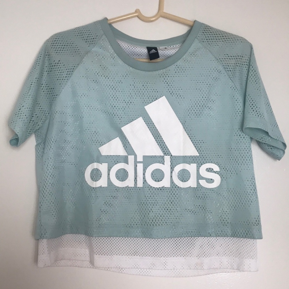 Adidas cropped blue mesh top
